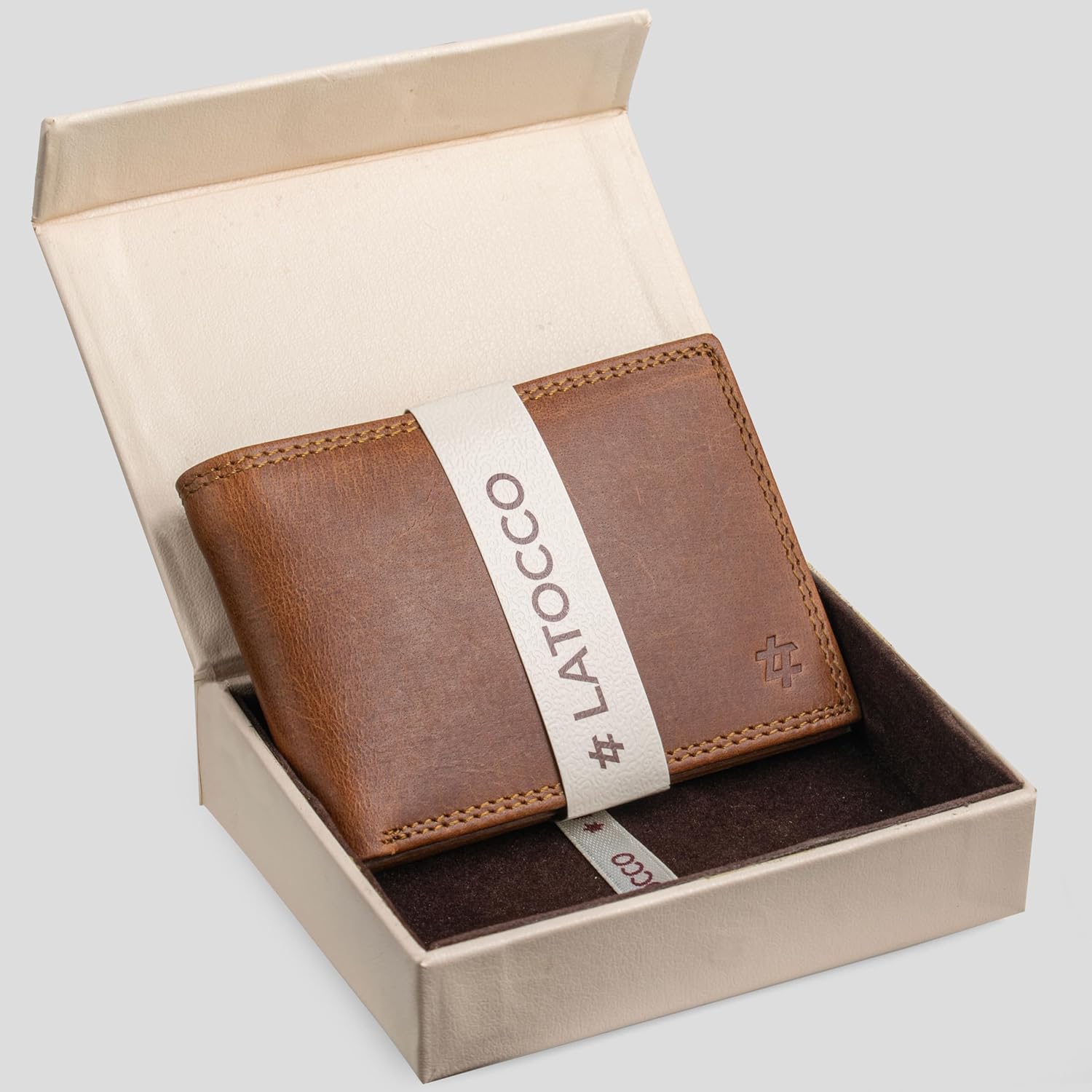 Latocco Cielo Series Vintage Brown Leather Wallet with RFID Protection