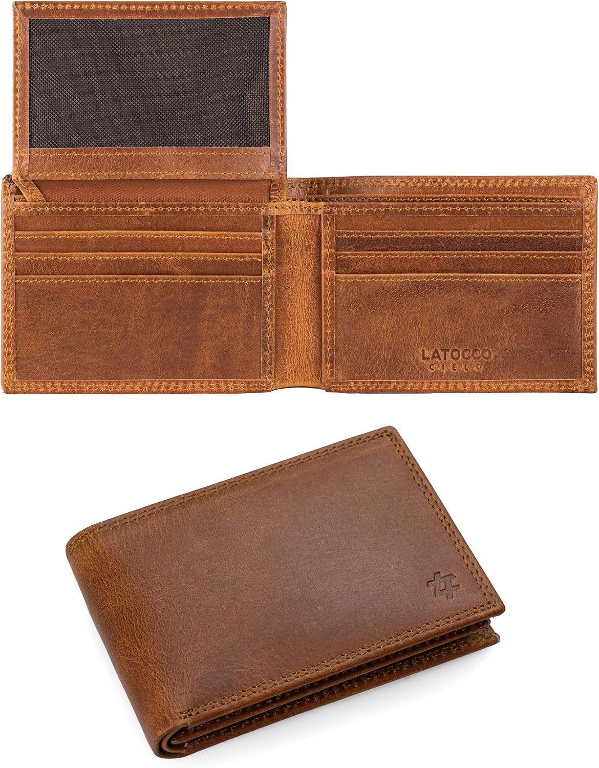 Latocco Cielo Series Vintage Brown Leather Wallet with RFID Protection